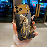 Gold‑Electroplated Glass Black‑Gold Rider Pattern Case for iphone