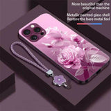 Rose Glass Case with Flower Lanyard for iphone