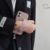 Woven‑Texture Heart Card Holder Wrist Strap Case for iphone