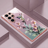 Oil Painting Style Floral & Bird Tempered Glass Phone Case for Samsung