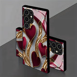 Red‑Gold Heart Pattern Glass Case for Samsung