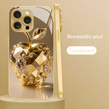 Gold Diamond‑Encrusted Apple Pattern Tempered Glass Case for iphone