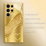 Gold Brushed Rhinestone Heart Glass Case for Samsung