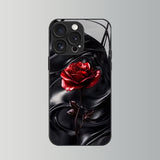 Black Silk Red Rose Pattern Glass Case for iphone