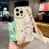 Fashion Leather Wallet Case with Wrist Strap & Lanyard for iphone