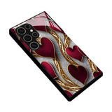 Red‑Gold Heart Pattern Glass Case for Samsung