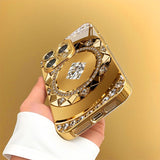 Gold Rhinestone Compass‑Pattern Electroplated Glass Case for iphone
