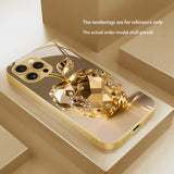Gold Diamond‑Encrusted Apple Pattern Tempered Glass Case for iphone