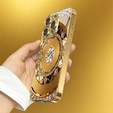 Gold Rhinestone Compass‑Pattern Electroplated Glass Case for iphone
