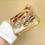 Gold Rhinestone Apple & Rose Pattern Glass Case for iphone