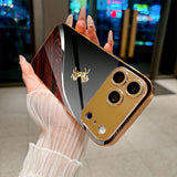 Gold Electroplated Glass with Wood‑Grain Leaping Horse Motif Case for iphone