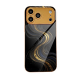 Electroplated Glass Black‑Gold Quicksand Wave Case for iphone