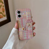 Woven‑Texture Heart Card Holder Wrist Strap Case for iphone