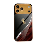 Gold Electroplated Glass with Wood‑Grain Leaping Horse Motif Case for iphone