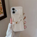 Woven‑Texture Heart Card Holder Wrist Strap Case for iphone