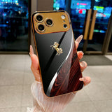 Gold Electroplated Glass with Wood‑Grain Leaping Horse Motif Case for iphone