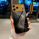 Electroplated Glass Black‑Gold Quicksand Wave Case for iphone