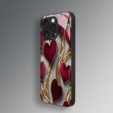 Red Gold Heart Pattern Glass Case for iphone