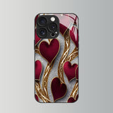 Red Gold Heart Pattern Glass Case for iphone