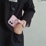 Woven‑Texture Heart Card Holder Wrist Strap Case for iphone