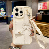 Fashion Leather Wallet Case with Wrist Strap & Lanyard for iphone