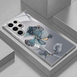 Marble Floral Pattern Glass Case for Samsung