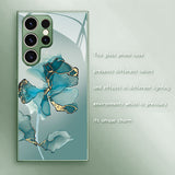 Marble Floral Pattern Glass Case for Samsung