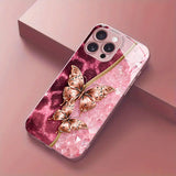 Gold Foil Pink Butterfly Pattern Glass Case for iphone