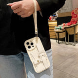 Fashion Leather Wallet Case with Wrist Strap & Lanyard for iphone
