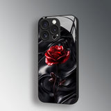 Black Silk Red Rose Pattern Glass Case for iphone