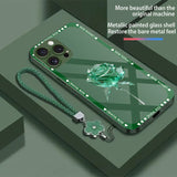 Ice‑Snow Rose Pattern Glass Case with Flower Lanyard for iphone