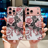 Pink Rose Pattern Glass Case for iphone
