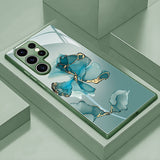 Marble Floral Pattern Glass Case for Samsung