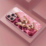 Gold Foil Pink Butterfly Pattern Glass Case for iphone