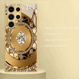 Gold Rhinestone Compass‑Pattern Electroplated Glass Case for Samsung