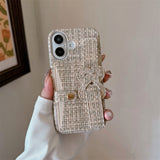Woven‑Texture Heart Card Holder Wrist Strap Case for iphone
