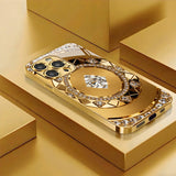 Gold Rhinestone Compass‑Pattern Electroplated Glass Case for iphone