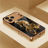 Gold‑Electroplated Glass Black‑Gold Rider Pattern Case for iphone