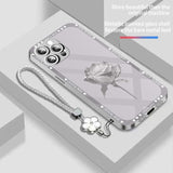 Ice‑Snow Rose Pattern Glass Case with Flower Lanyard for iphone