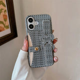 Woven‑Texture Heart Card Holder Wrist Strap Case for iphone