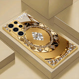 Gold Rhinestone Compass‑Pattern Electroplated Glass Case for Samsung