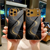Electroplated Glass Black‑Gold Quicksand Wave Case for iphone