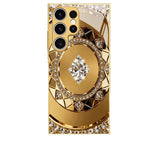 Gold Rhinestone Compass‑Pattern Electroplated Glass Case for Samsung