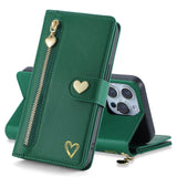 Luxury Heart-Shaped Zipper Flap Wallet Phone Case for iPhone