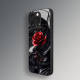 Black Silk Red Rose Pattern Glass Case for iphone