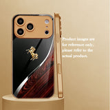 Gold Electroplated Glass with Wood‑Grain Leaping Horse Motif Case for iphone