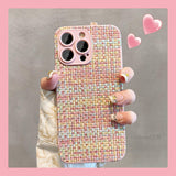 Elegant Color Woven Plaid Camellia Wrist Strap Case for iphone