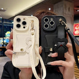 Fashion Leather Wallet Case with Wrist Strap & Lanyard for iphone
