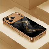 Electroplated Glass Black‑Gold Quicksand Wave Case for iphone