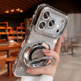 Plating Transparent Diamond Glitter Magnetic Stand Case for iphone